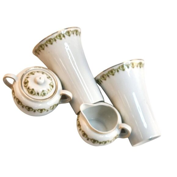 VTG Victoria Austria Green Floral Pattern  Gold edging sugar & creamer set with - Picture 9 of 16